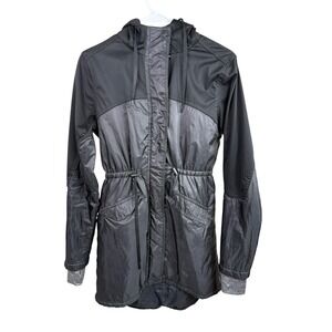 Mondetta Jacket Womens Medium Black Gray Hooded Anorak Mixed Media Drawstring